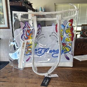 Ed Hardy Butterfly 🦋 White Zippered Tote Bag